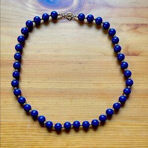 Vintage Blue and Gold Plastic Bead Necklace